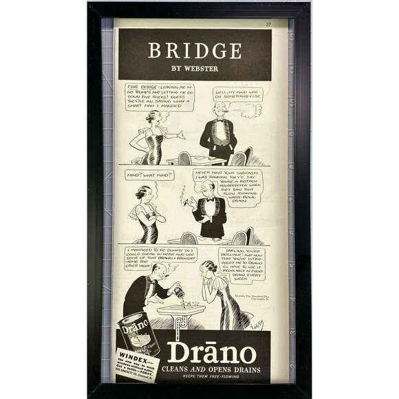 Drano/Windex "Cleans and Opens Drains" Bridge Cartoon Vintage Print Ad 1936 - Picture 3 of 3